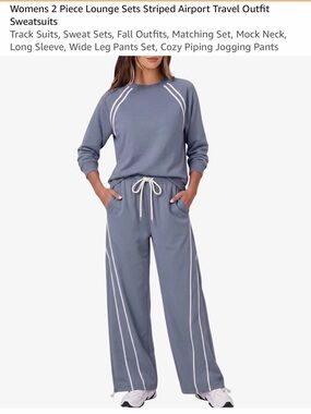 Blue Striped Two-Piece Lounge Set